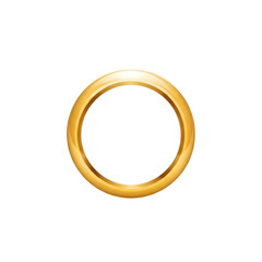 A simple gold wedding ring on a white background.