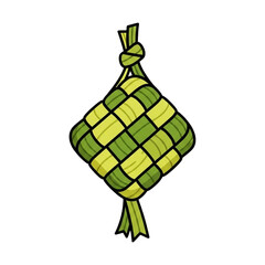 Hand-drawn Ketupat Illustration: Traditional Malay Rice Cake for Eid al-Fitr.