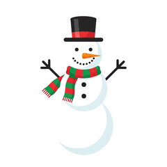 Happy smiling snowman character wearing a top hat and scarf.