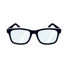 Black framed eyeglasses with clear lenses on a white background.