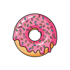 Delicious pink frosted donut with colorful sprinkles is a sweet treat.