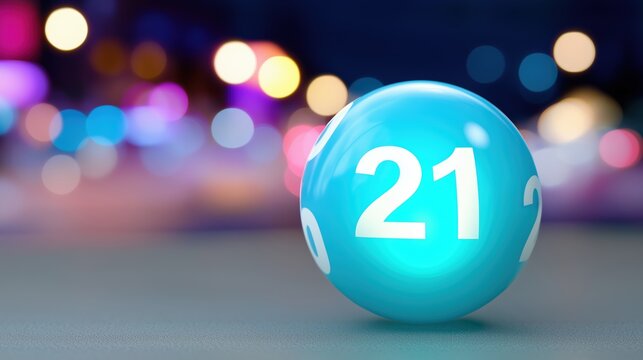 Blue Lottery Ball with Number Twenty One