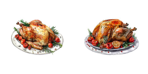 roast turkey watercolor vector illustration