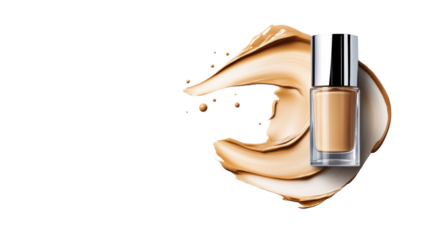 SPF sunscreen foundation bottle with beige smear