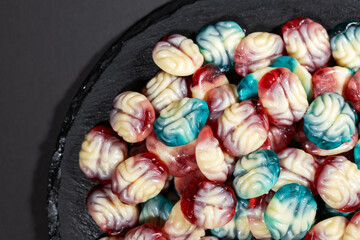 colorful brain shape jelly candies, delicious colorful Halloween sweets