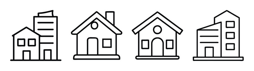 Vector illustration of simple outline houses and buildings for real estate property designs and art projects