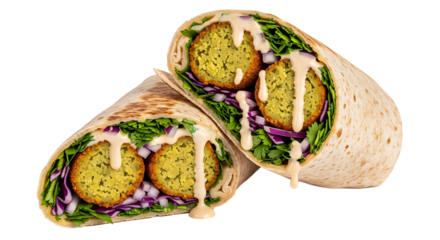 A delicious falafel wrap filled with fresh greens and a creamy sauce. Perfect for a quick lunch or dinner. Enjoy!