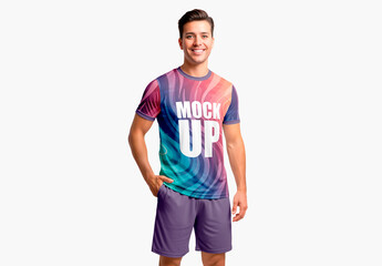 Young Man Wearing T Shirt And Shorts Mockup