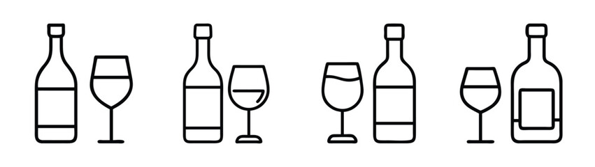 Outline drawing of wine bottles and glasses for celebration event design and party invitations art