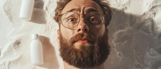 Sophisticated bearded man in glasses greets