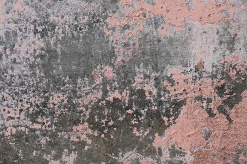 Grungy Weathered Concrete Wall with Peeling Paint and Textured Surface.