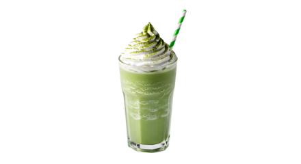 Refreshing green beverage topped with whipped cream and a straw, perfect for a summer treat and afternoon chill time.