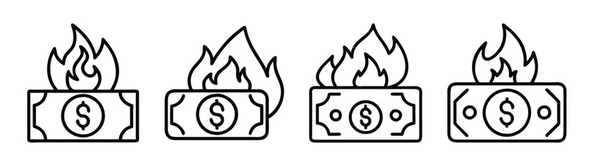 Burning money concept financial loss waste of funds economic crisis inflation and risk asset burn