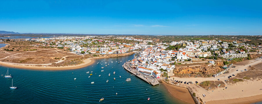 Aerial panorama from the touristic town Ferragudo in the Algarve Portugal
