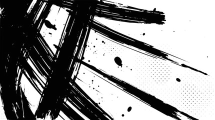 Abstract black brush strokes and halftone pattern on