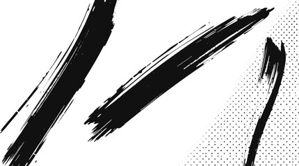 Black ink brush strokes on a with halftone pattern