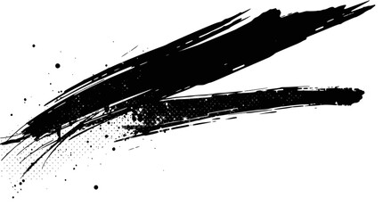 Abstract black brush stroke with ink splatter