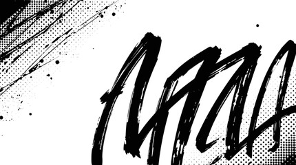 Abstract black brush stroke with halftone pattern