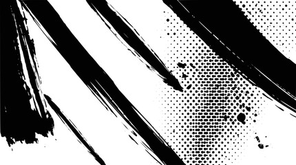 Abstract black brush strokes with halftone pattern