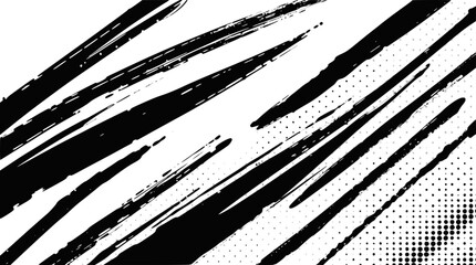 Black ink brush strokes and halftone pattern on