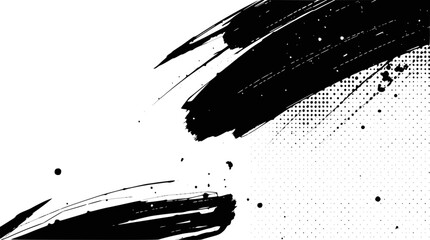 Black ink brush strokes and halftone pattern on