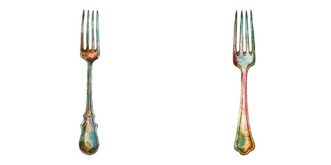 vintage fork watercolor vector illustration