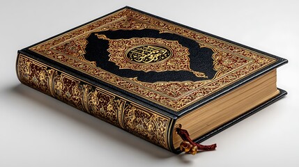 The holy Quran with ornate covered isolated on white background 