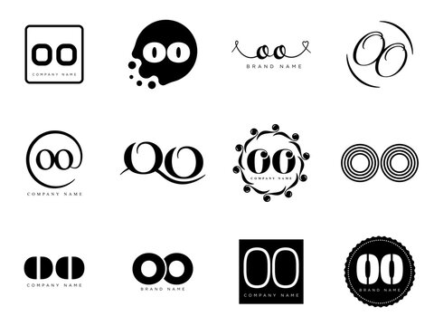 OO logo company template. Letter o and o logotype. Set different classic serif lettering and modern bold text with design elements. Initial font typography.