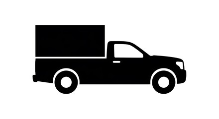 Black Silhouette of a Pickup Truck with a Cargo Box on a White Background.