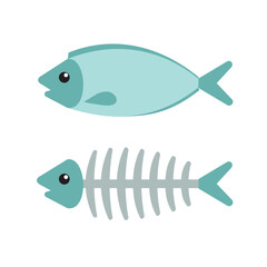 whole fish and fish bones, vector illustration 