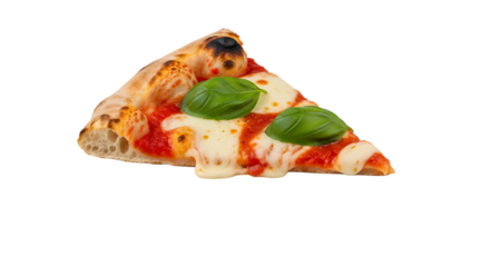Indulge in the cheesy bliss of a pizza slice, where every bite is a burst of flavor with melted cheese and fresh basil. 