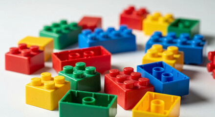 Naklejka premium Realistic Close-up of Plastic Building Bricks