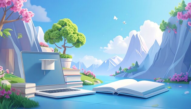 Peaceful digital learning scene