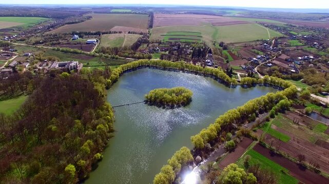 aerial view of the island with a beautiful glitter of water