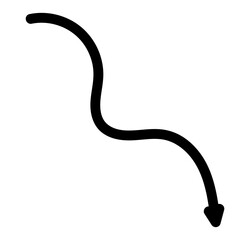 Black hand drawn curved arrow for creative design, decoration, and educational projects.