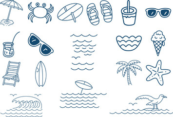 Vibrant hand drawn summer icons for beach vacation fun and relaxation