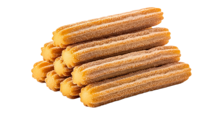 An enticing stack of golden, crispy churros coated in cinnamon and sugar, promising a delightful culinary experience.