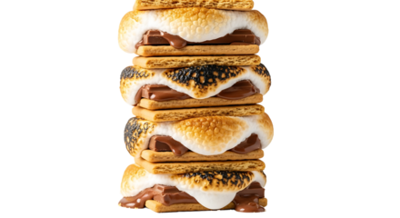 A tempting tower of stacked s'mores, with melted chocolate and toasted marshmallows, inviting you to a sweet, cozy treat.