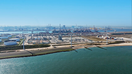 Aerial from industry in the harbor from Rotterdam in the Netherlands