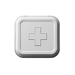 Fototapeta premium Metallic first aid cross symbol on simple white background