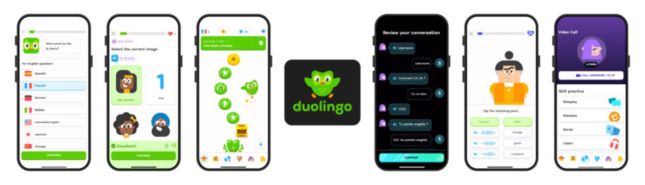 Duolingo App UI Mockup on iPhone &ndash; Language Learning Interface and Practice Screen
Duolingo Mobile Application Design for Vocabulary, Speaking, and Grammar Exercises