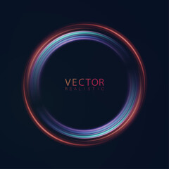 A glowing circular ring of blue and red colors on a dark background. A futuristic energy halo with a bright circular glow for science fiction interfaces and digital technology design.