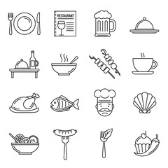 Set of restaurant icons thin line style vector illustration for food and drink related designs isolated on white background