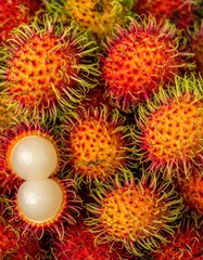 Exotic Rambutan Fruit - A Close-Up View of Tropical Delights.
