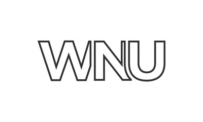 WNU logo design template with strong and modern bold text. Initial based vector logotype featuring simple and minimal typography. Trendy company identity.