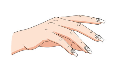 Animated hand with long decorated fingernails