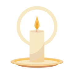 Burning candle with flame and holder isolated on transparent background