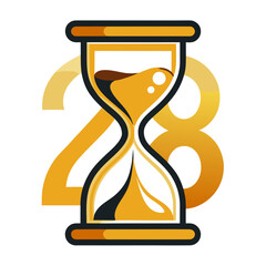 Hourglass with numbers 2 and 8 for countdown or time measurement isolated on transparent background