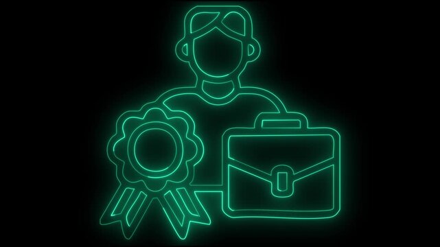 Professional achievement neon icon animation business award success motion graphic loop