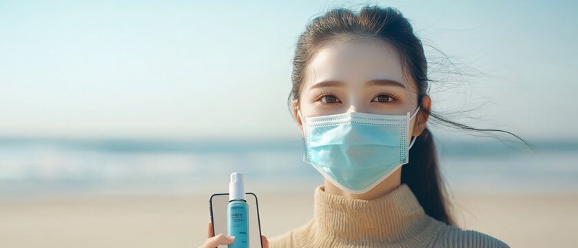 Elegant Asian Woman Wearing Face Mask - Powered by Adobe
